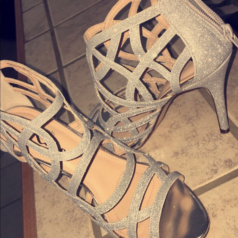 Silver glitter heels
